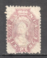 Tas092 1865 Australia Tasmania Six Pence Original Gum Gibbons Sg #76 190 £ 1St Lh - Altri & Non Classificati