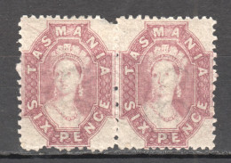 Tas094 1865 Australia Tasmania Six Pence Untorn Pair Original Gum Gibbons Sg #76 380 £ 2St Lh - Other & Unclassified