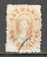 Tas102 1871 Australia Tasmania One Shilling Perforated By The Post Office Gibbons Sg #141A 65 £ 1St Used - Gebraucht