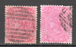 Tas127 1878 Australia Tasmania One Penny Gibbons Sg #156 2St Used Different Tints - Usados