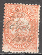 Tas204_6 1863 Australia Tasmania Perf 12 Ten Shillings Fiscal Gibbons Sg #F17 225 £ 1St Used - Oblitérés