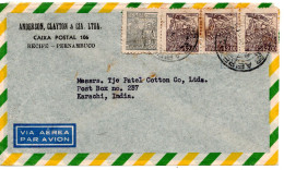 68084 - Brasilien - 1951 - 3@Cr$2 MiF A LpBf RECIFE -> KARACHI (Indien) - Cartas & Documentos