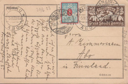 1923. DANZIG. Interesting Postcard To Åbo, Finnland With 50 Mark And 250 MARK Flugpost Cance... (Michel 136+) - JF442059 - Cartas & Documentos