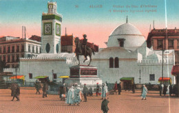 ALGERIE - Alger - La Statue Du Duc D'Orléans - Mosquée Djeema Djedid - Animé - Colorisé - Carte Postale Ancienne - Alger
