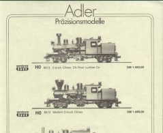 Catalogue ADLER Präzisionsmodelle 1992 Lumber Climax & 3-truck Climax HO - German