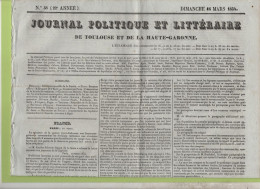 JOURNAL POLITIQUE DE TOULOUSE 16 03 1834 - KERTCH CRIMEE - CARTHAGENE - LOI SUR LES ASSOCIATIONS - ILE DE CANDIE CRETE - 1800 - 1849