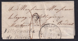 France Marcophilie - Cursive 23 / Villefranche / De Belvez - 1845 - Avec Texte - Indice  9 - TB - 1801-1848: Précurseurs XIX