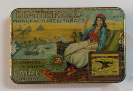 AC - DIMITRINO Co MANUFACTURE DE TABACS CAIRE EGYPTE CIGARETTE - TOBACCO EMPTY VINTAGE TIN BOX - Empty Tobacco Boxes