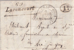 France Marcophilie - Cursive 69 / Lavoncourt - 1834 - Avec Texte Givry - Indice  10 - TB - 1801-1848: Precursori XIX