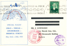 Norway SAS Special Flight Oslo-Thule-Anchorage-Shem Ya-Tokyo 23 To 25-5-1953 - Storia Postale