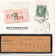 68108 - Frankreich - 1939 - 2,50F Iris EF A R-OrtsBf PARIS - Brieven En Documenten