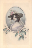 FANTAISIE - Femme - Médaillon - Chapeau - Carte Postale Ancienne - Donne