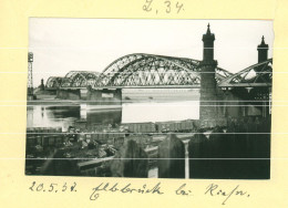Orig. Foto 1937, Ortspartie Riesa An Der Elbe, Blick Auf Die Elbebrücke, Gleise, Eisenbahn Waggons - Riesa