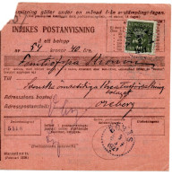 68133 - Schweden - 1921 - 40o. Krone EF A Postanweisung VANGDALA -> BORAS - Lettres & Documents