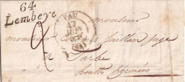 France Marcophilie - Cursive 64 / Lembeyre - 1836 - Avec Texte De Simacourbe - Indice 11 - TB - 1801-1848: Vorläufer XIX
