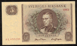 SUEDE - 5 Kronor 1963 - UNC - Pick : 50 - N° Billet : BL655299 - Zweden