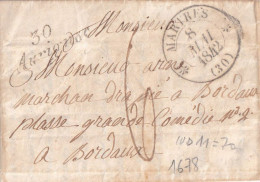 France Marcophilie - Cursive 30 / Aurignac - 1842 - Avec Texte - Indice 11 - TB - 1801-1848: Precursors XIX