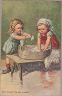 Wally Fialkowska Enfant Kids Laundry Tub Wash Old PC. Cpa. 1924 - Fialkowska, Wally