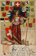 CPA - Précurseur - Blason Lithographie Gaufrée - Schweiz, Helvetia, Axt, Patriotik, Kantonswappen - TBE - St. Anton