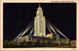 Nebraska Lincoln State Captiol Building At Night Curteich - Lincoln