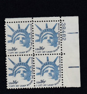 Sc#1599, 16-cent Statue Of Liberty Theme 1978 Americana Issue, Plate # Block Of 4 US Stamps - Plattennummern