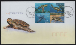 Cocos Islands 2002 FDC Sc 336 45c Turtles Block - Cocos (Keeling) Islands