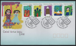 Cocos Islands 1998 FDC Sc 326 45c Children's Drawings Festive Season Strip - Cocos (Keeling) Islands
