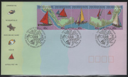 Cocos Islands 1994 FDC Sc 292 45c Map And Sailboats Strip - Cocos (Keeling) Islands