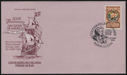 Cocos Islands 1992 FDC Sc 261 $1.05 Discovery Of America, 500th Ann - Cocos (Keeling) Islands