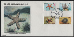 Cocos Islands 1991 FDC Sc 237-240 Starfish, Sea Urchins - Cocos (Keeling) Islands