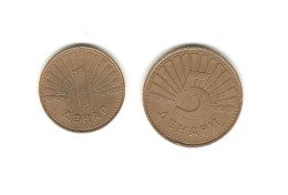 519/ Macédoine : 1 Denar 1993 - 5 Denari 1993 - Noord-Macedonië