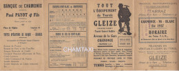 74 CHAMONIX MONT BLANC HORAIRE DES TRAINS DU MONTENVERS MER DE GLACE PUBLICITES TAIRRAZ BANQUE PAYOT ET GLEIZE - Sports & Tourism