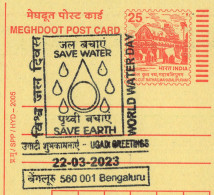 India, 2023, SAVE WATER - SAVE EARTH, World WATER DAY, Ugadi Greetings, Special Cancellation On Postcard, Nature Ecology - Water