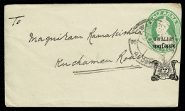 Ref 1621 - KGV India 1920 1/2 Anna Postal Stationery Envelope Overprinted Gwalior State - Gwalior