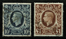 Ref 1621 - GB KGVI High Values 1939-1948 - 10/= & £1 SG 478/478c Used Stamps - Used Stamps