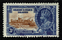 Ref 1621 - Gilbert & Ellice Islands 1925 KGV Silver Jubilee 3d SG 38 - Fine Used Stamp - Isole Gilbert Ed Ellice (...-1979)