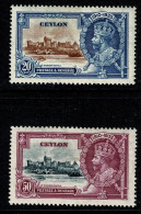 Ref 1621 - Ceylon KGV 1935 Silver Jubilee (2) SG 381/382 - Lightly Mounted Mint Stamps - Ceylon (...-1947)