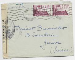 MONACO 2FR PAIRE LETTRE COVER MEC MONTE CARLO 15.IV 1942 POUR SUISSE CENSURE W.E. - Lettres & Documents