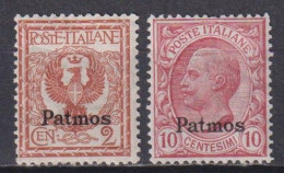 ITALIA REGNO 1912 EGEO PATMOS 2 Cent + 10 Cent MNH - Egée (Patmo)