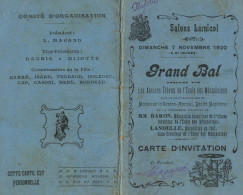 Lorient * Salon Larnicol 7 Nov 1920 * Grand Bal Anciens élèves école Des Mécaniciens * Carte D'invitation Ancienne Illus - Lorient