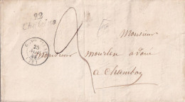 France Marcophilie - Cursive 22 / Chatelus - 1844 - Avec Texte - Indice 13 - TB - 1801-1848: Voorlopers XIX