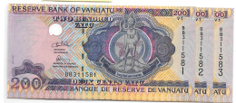 VANUATU  200 VATU #8b ( ODO TEVI ) Lot De 3  Billets  BB   NEUFS - Vanuatu