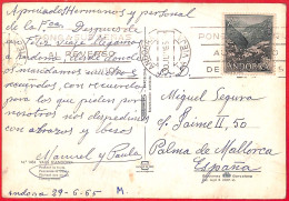 Aa0401 - Spanish  ANDORRA - Postal History - POSTCARD To SPAIN 1965 - Covers & Documents