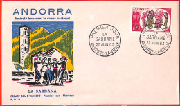 Aa0397 - Spanish  ANDORRA - POSTAL HISTORY -  FDC COVER   1963 Dance FOLKLORE - Lettres & Documents