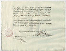 RARE - Ancien MANUSCRIT - Certificat Des écoles Royales De Chirurgie 1784 Avec Sceau En Cire , Signature P . LASSUS - - Manuscrits