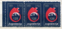 YUGOSLAVIA 1989 Red Cross 150 D. Imperforate Vertically Between Second And Third Stamps MNH / **.  Michel ZZM168 - Imperforates, Proofs & Errors