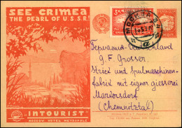 191931: Rare 7 Kop. INTOURIST. Advertising Card "See Crimea The Pearl Of USSR" Uprated From MOSKVA To Germany. - Ukraine