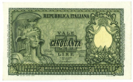 50 LIRE BIGLIETTO DI STATO ITALIA ELMATA DI CRISTINA 31/12/1951 SUP - Sonstige & Ohne Zuordnung