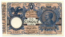 5 LIRE BIGLIETTO DI STATO VITTORIO EMANUELE III FLOREALE 22/01/1914 FDS-/FDS - Sonstige