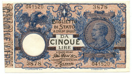 5 LIRE BIGLIETTO DI STATO VITTORIO EMANUELE III FLOREALE 14/10/1917 SUP- - Andere